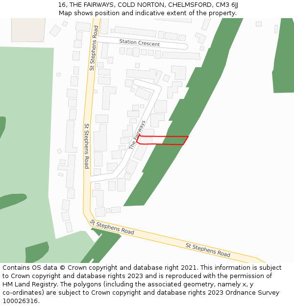 16, THE FAIRWAYS, COLD NORTON, CHELMSFORD, CM3 6JJ: Location map and indicative extent of plot