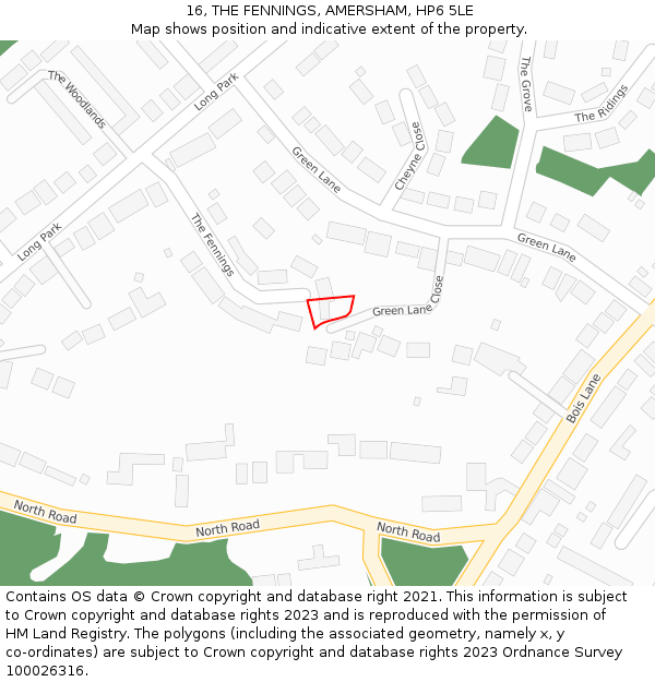 16, THE FENNINGS, AMERSHAM, HP6 5LE: Location map and indicative extent of plot