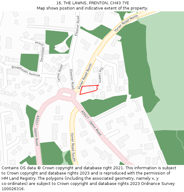 16, THE LAWNS, PRENTON, CH43 7YE: Location map and indicative extent of plot