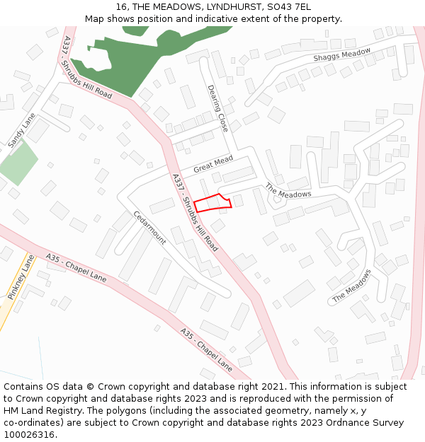 16, THE MEADOWS, LYNDHURST, SO43 7EL: Location map and indicative extent of plot