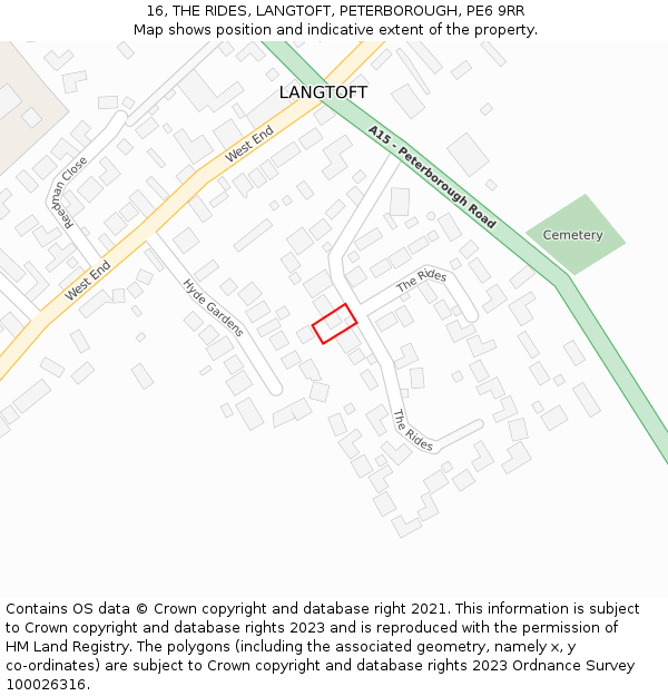 16, THE RIDES, LANGTOFT, PETERBOROUGH, PE6 9RR: Location map and indicative extent of plot