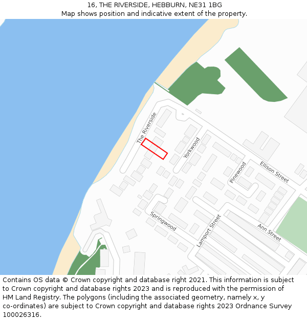 16, THE RIVERSIDE, HEBBURN, NE31 1BG: Location map and indicative extent of plot