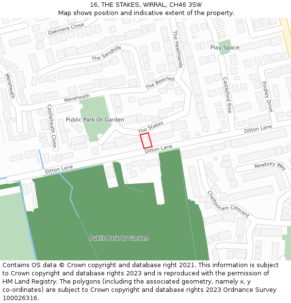 16, THE STAKES, WIRRAL, CH46 3SW: Location map and indicative extent of plot