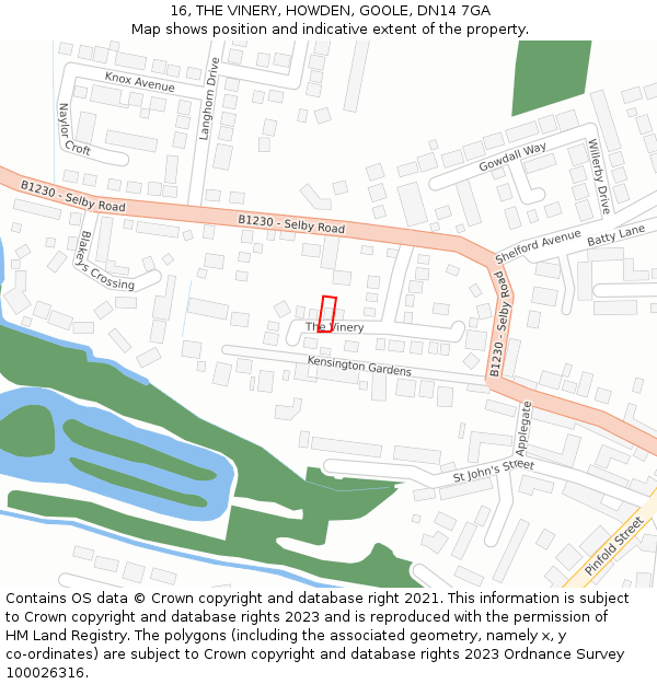 16, THE VINERY, HOWDEN, GOOLE, DN14 7GA: Location map and indicative extent of plot