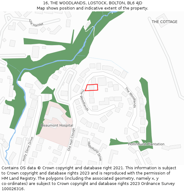 16, THE WOODLANDS, LOSTOCK, BOLTON, BL6 4JD: Location map and indicative extent of plot