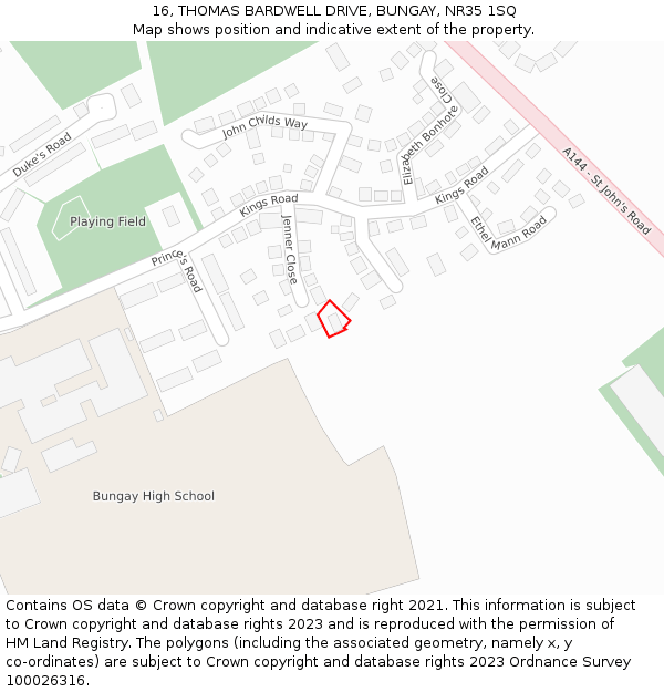 16, THOMAS BARDWELL DRIVE, BUNGAY, NR35 1SQ: Location map and indicative extent of plot