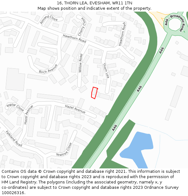 16, THORN LEA, EVESHAM, WR11 1TN: Location map and indicative extent of plot