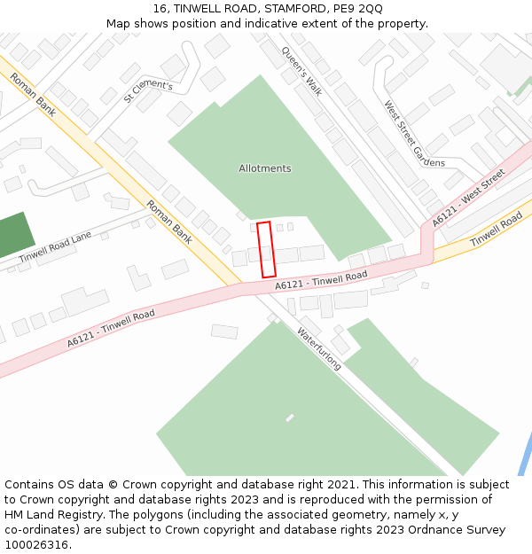 16, TINWELL ROAD, STAMFORD, PE9 2QQ: Location map and indicative extent of plot