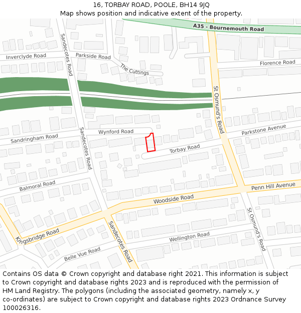 16, TORBAY ROAD, POOLE, BH14 9JQ: Location map and indicative extent of plot