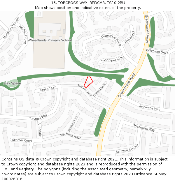 16, TORCROSS WAY, REDCAR, TS10 2RU: Location map and indicative extent of plot