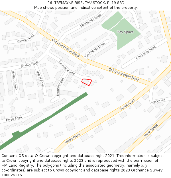 16, TREMAYNE RISE, TAVISTOCK, PL19 8RD: Location map and indicative extent of plot