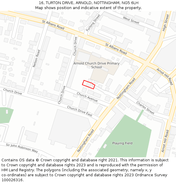 16, TURTON DRIVE, ARNOLD, NOTTINGHAM, NG5 6LH: Location map and indicative extent of plot