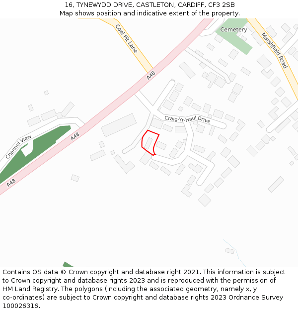 16, TYNEWYDD DRIVE, CASTLETON, CARDIFF, CF3 2SB: Location map and indicative extent of plot