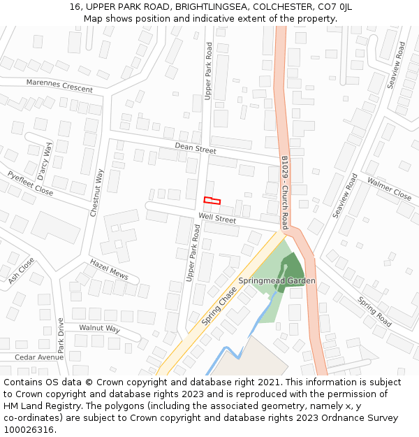 16, UPPER PARK ROAD, BRIGHTLINGSEA, COLCHESTER, CO7 0JL: Location map and indicative extent of plot