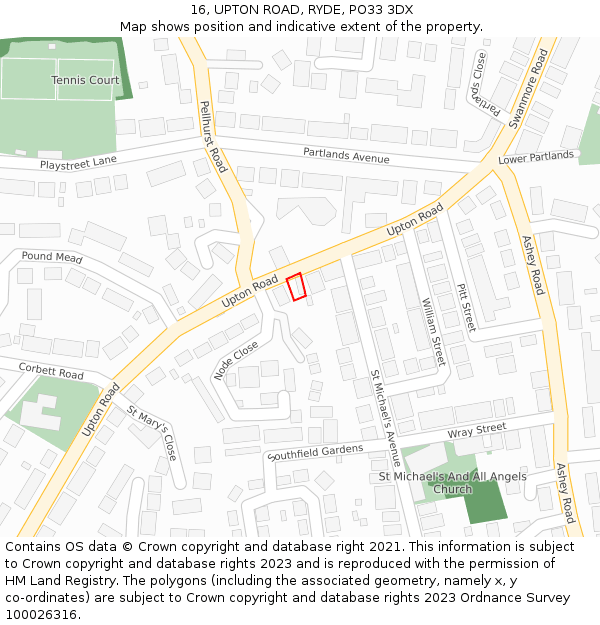 16, UPTON ROAD, RYDE, PO33 3DX: Location map and indicative extent of plot