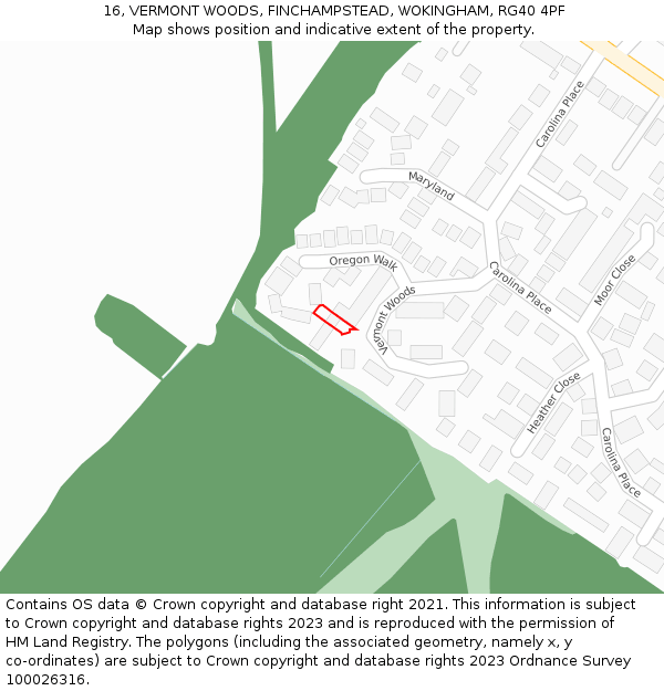 16, VERMONT WOODS, FINCHAMPSTEAD, WOKINGHAM, RG40 4PF: Location map and indicative extent of plot