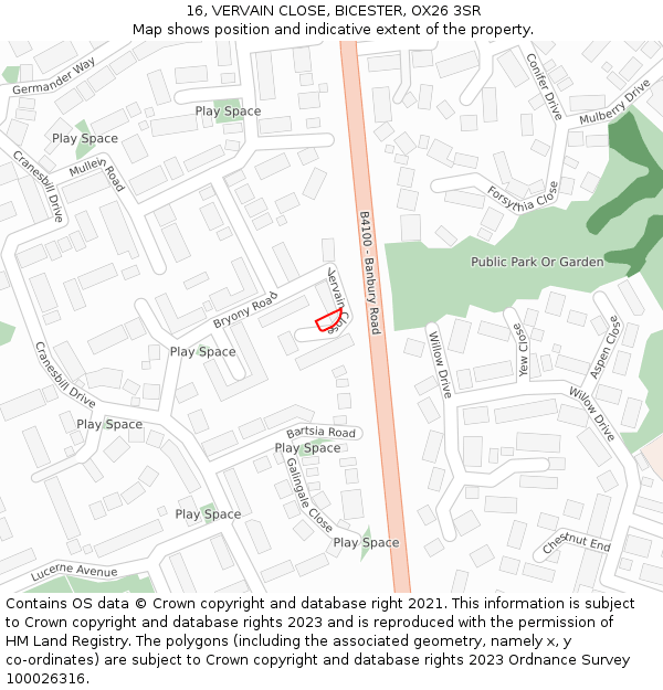 16, VERVAIN CLOSE, BICESTER, OX26 3SR: Location map and indicative extent of plot