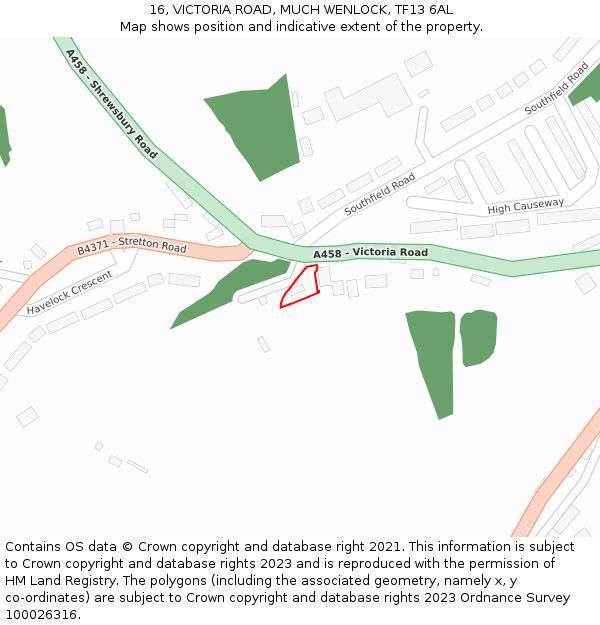 16, VICTORIA ROAD, MUCH WENLOCK, TF13 6AL: Location map and indicative extent of plot