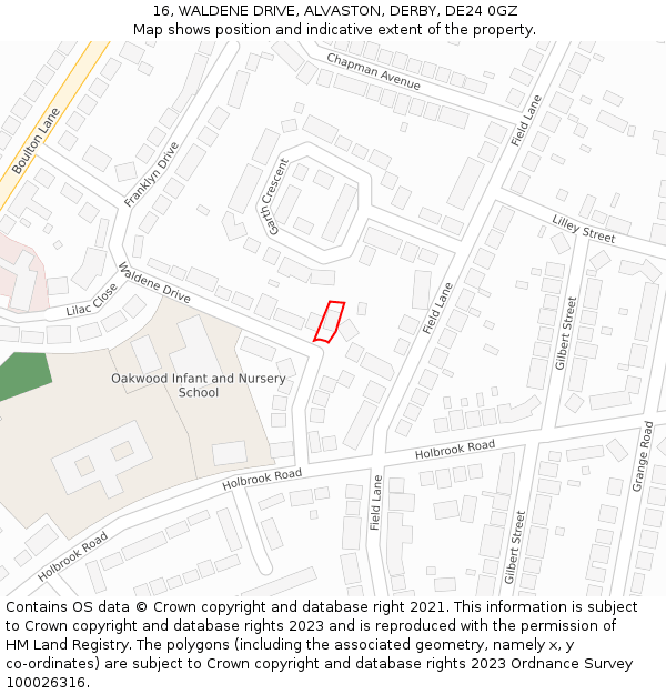 16, WALDENE DRIVE, ALVASTON, DERBY, DE24 0GZ: Location map and indicative extent of plot