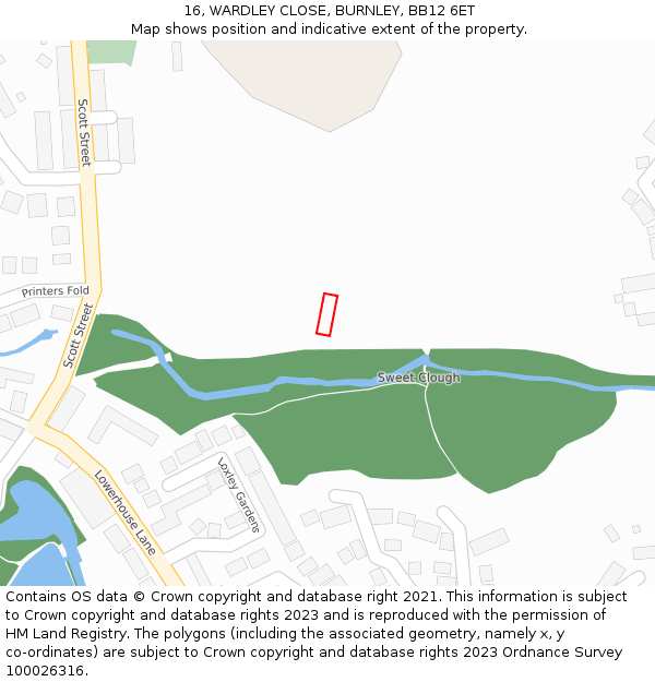 16, WARDLEY CLOSE, BURNLEY, BB12 6ET: Location map and indicative extent of plot