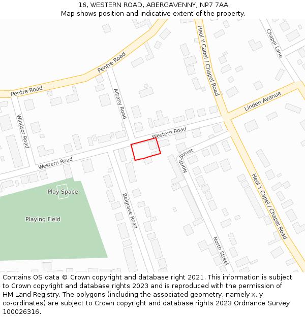 16, WESTERN ROAD, ABERGAVENNY, NP7 7AA: Location map and indicative extent of plot