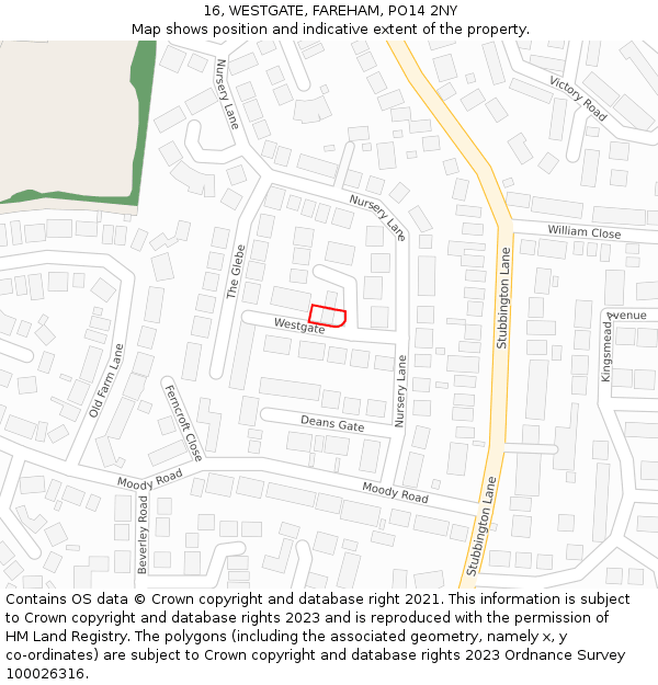 16, WESTGATE, FAREHAM, PO14 2NY: Location map and indicative extent of plot