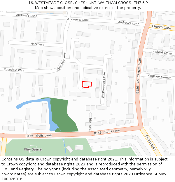 16, WESTMEADE CLOSE, CHESHUNT, WALTHAM CROSS, EN7 6JP: Location map and indicative extent of plot