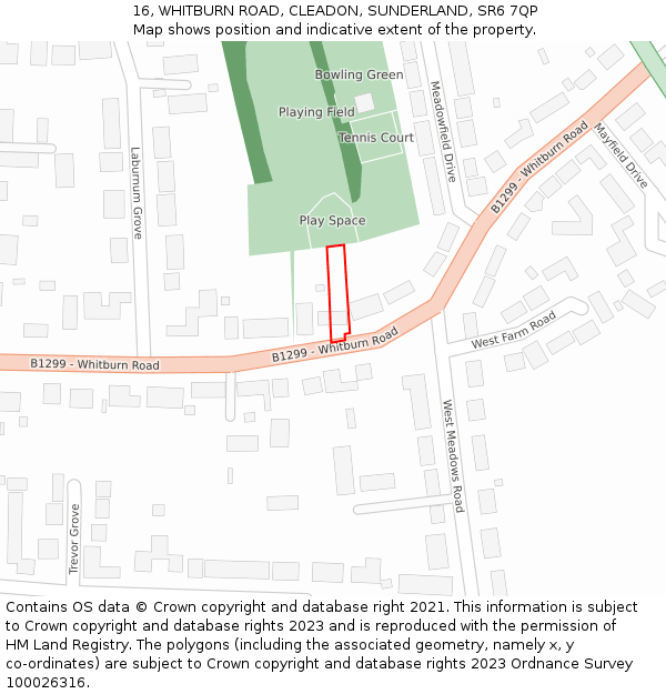 16, WHITBURN ROAD, CLEADON, SUNDERLAND, SR6 7QP: Location map and indicative extent of plot