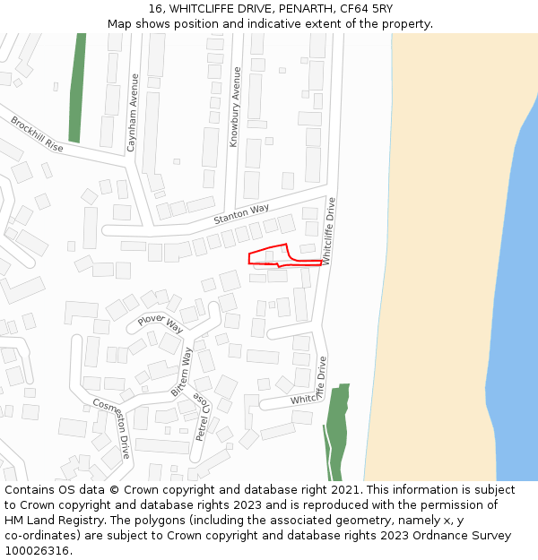 16, WHITCLIFFE DRIVE, PENARTH, CF64 5RY: Location map and indicative extent of plot