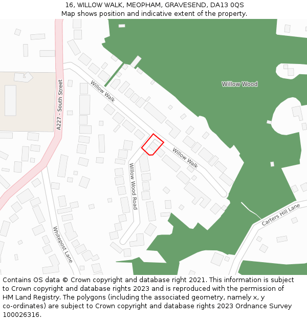 16, WILLOW WALK, MEOPHAM, GRAVESEND, DA13 0QS: Location map and indicative extent of plot