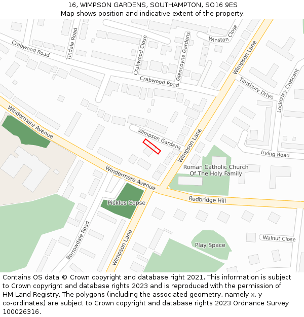 16, WIMPSON GARDENS, SOUTHAMPTON, SO16 9ES: Location map and indicative extent of plot