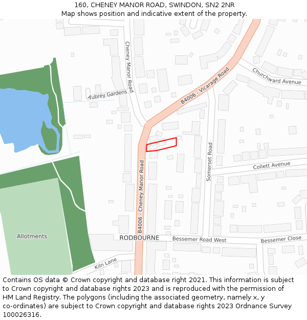 160, CHENEY MANOR ROAD, SWINDON, SN2 2NR: Location map and indicative extent of plot