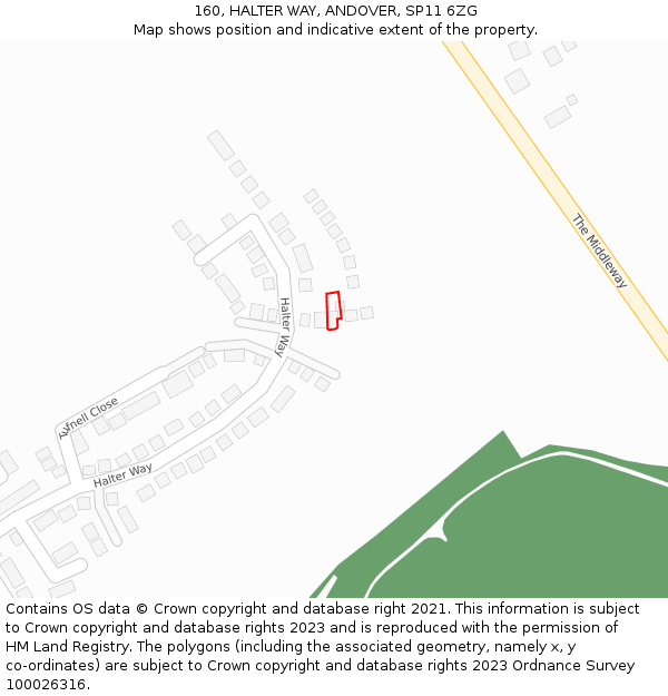 160, HALTER WAY, ANDOVER, SP11 6ZG: Location map and indicative extent of plot