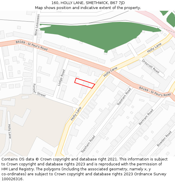 160, HOLLY LANE, SMETHWICK, B67 7JD: Location map and indicative extent of plot