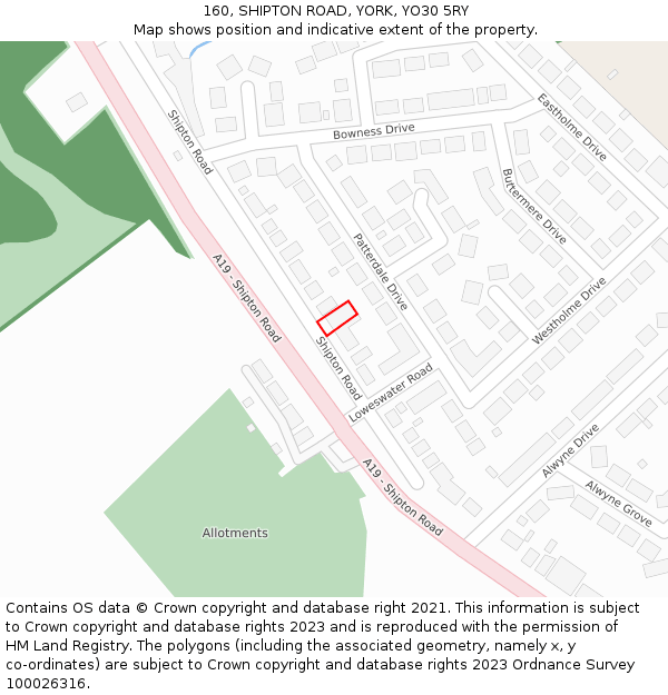 160, SHIPTON ROAD, YORK, YO30 5RY: Location map and indicative extent of plot