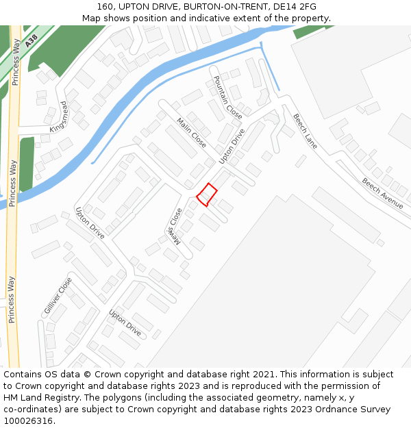 160, UPTON DRIVE, BURTON-ON-TRENT, DE14 2FG: Location map and indicative extent of plot