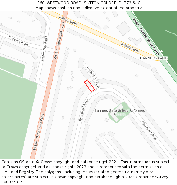 160, WESTWOOD ROAD, SUTTON COLDFIELD, B73 6UG: Location map and indicative extent of plot