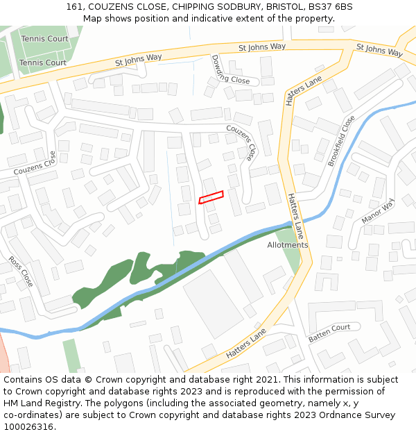 161, COUZENS CLOSE, CHIPPING SODBURY, BRISTOL, BS37 6BS: Location map and indicative extent of plot