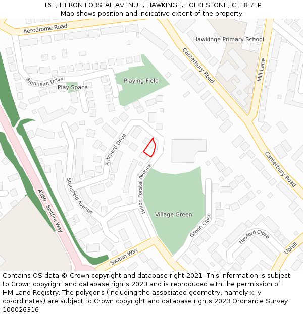 161, HERON FORSTAL AVENUE, HAWKINGE, FOLKESTONE, CT18 7FP: Location map and indicative extent of plot