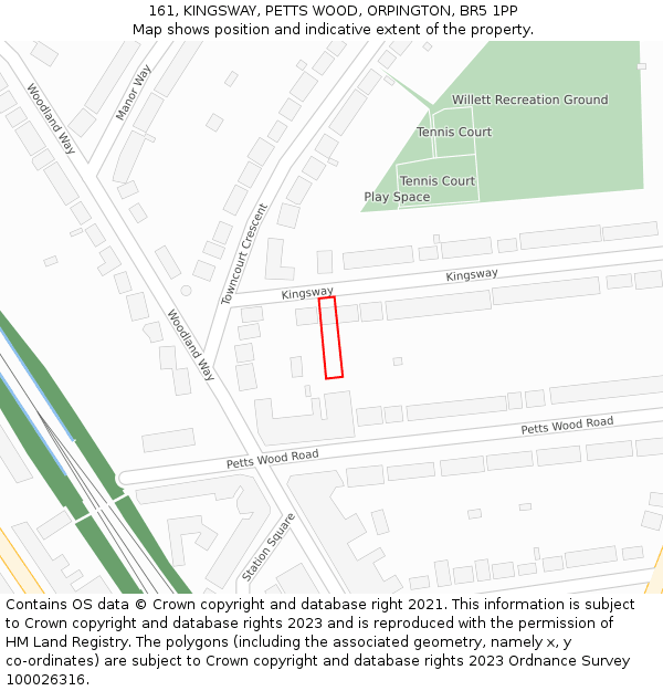 161, KINGSWAY, PETTS WOOD, ORPINGTON, BR5 1PP: Location map and indicative extent of plot