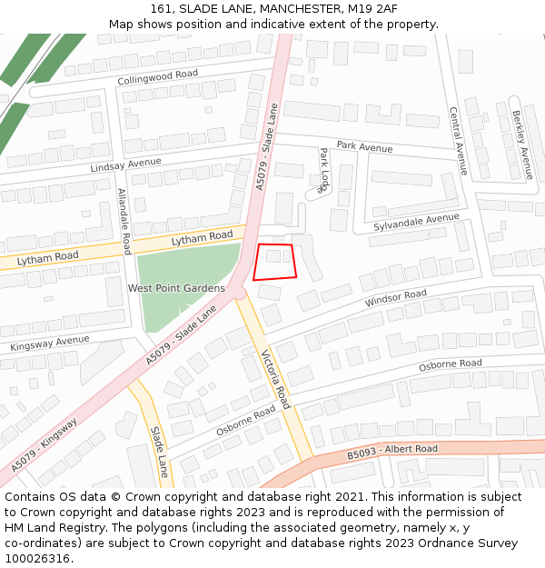 161, SLADE LANE, MANCHESTER, M19 2AF: Location map and indicative extent of plot