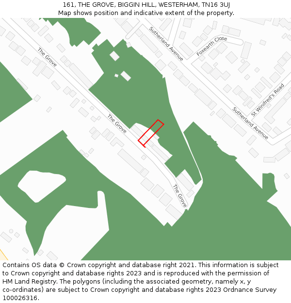 161, THE GROVE, BIGGIN HILL, WESTERHAM, TN16 3UJ: Location map and indicative extent of plot