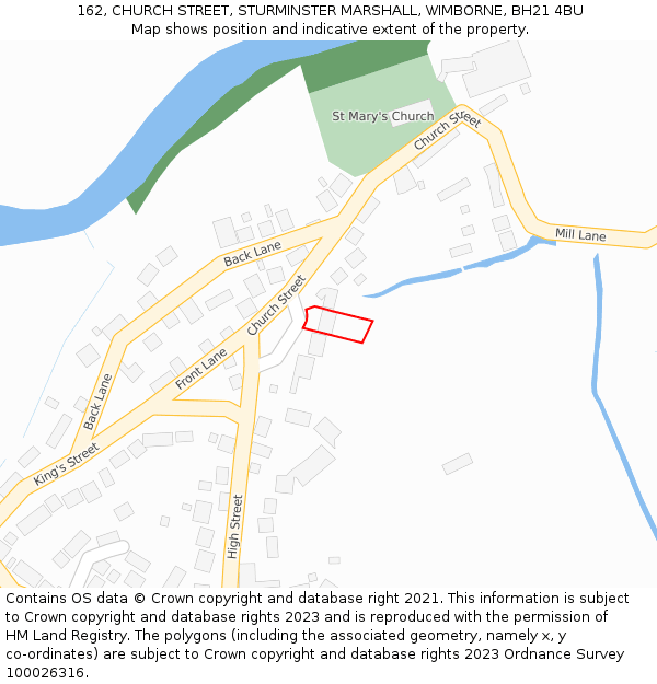 162, CHURCH STREET, STURMINSTER MARSHALL, WIMBORNE, BH21 4BU: Location map and indicative extent of plot