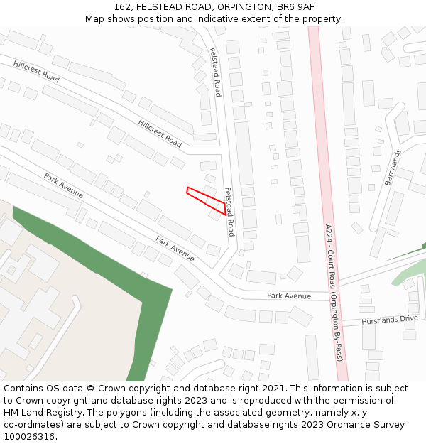 162, FELSTEAD ROAD, ORPINGTON, BR6 9AF: Location map and indicative extent of plot