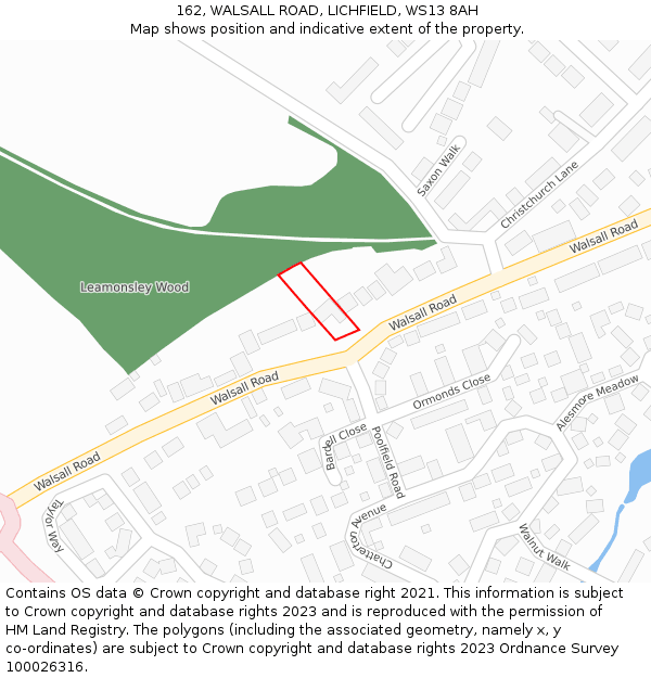 162, WALSALL ROAD, LICHFIELD, WS13 8AH: Location map and indicative extent of plot