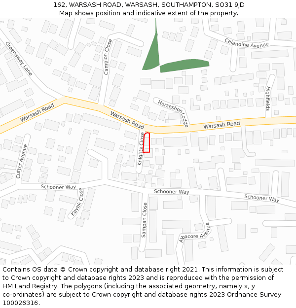 162, WARSASH ROAD, WARSASH, SOUTHAMPTON, SO31 9JD: Location map and indicative extent of plot