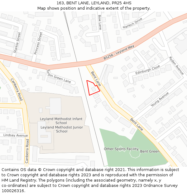 163, BENT LANE, LEYLAND, PR25 4HS: Location map and indicative extent of plot