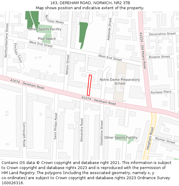 163, DEREHAM ROAD, NORWICH, NR2 3TB: Location map and indicative extent of plot