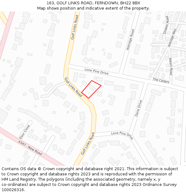 163, GOLF LINKS ROAD, FERNDOWN, BH22 8BX: Location map and indicative extent of plot