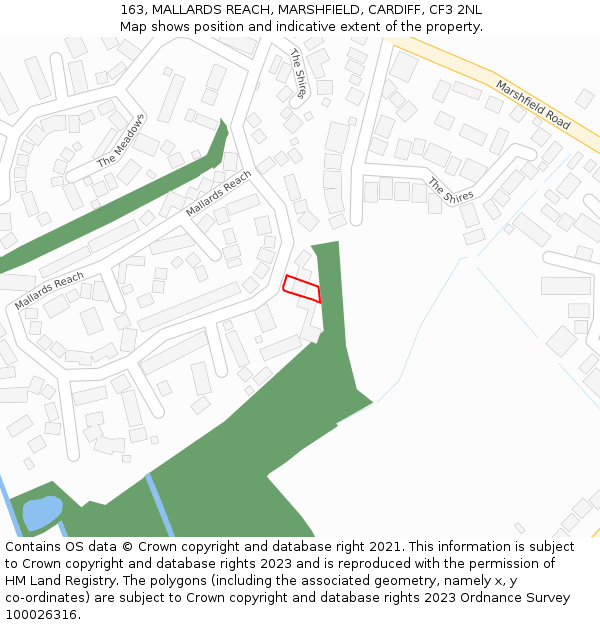 163, MALLARDS REACH, MARSHFIELD, CARDIFF, CF3 2NL: Location map and indicative extent of plot